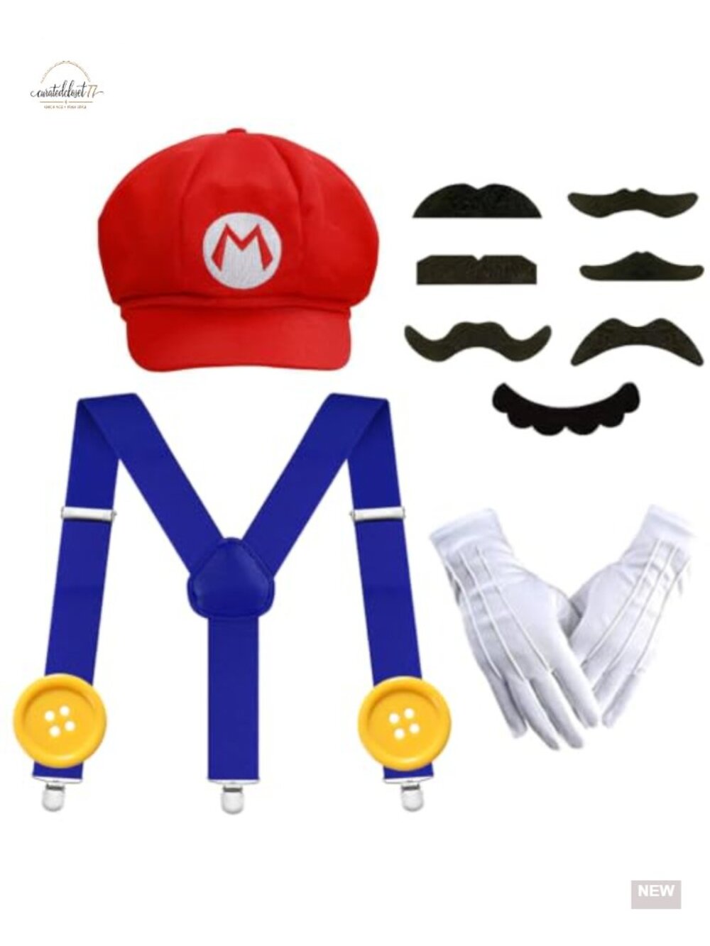 Adult Costume Accessory Set Hat Mustache Gloves Buttons Halloween Cosplay